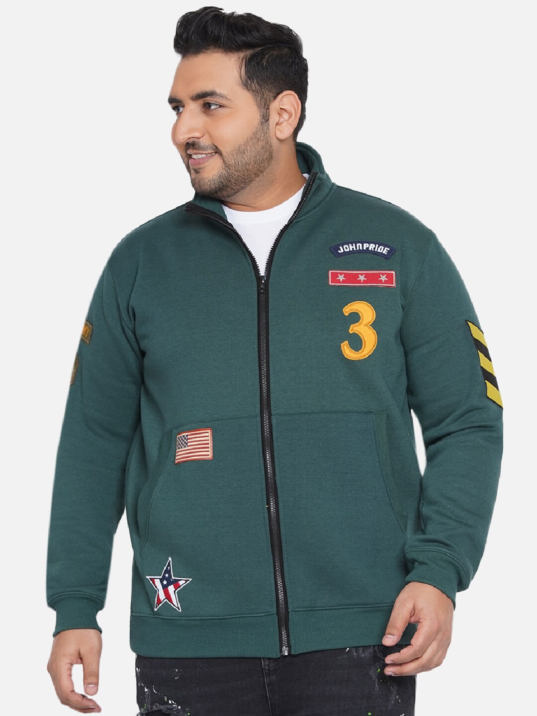 

John Pride Plus Size Men Green Sweatshirt