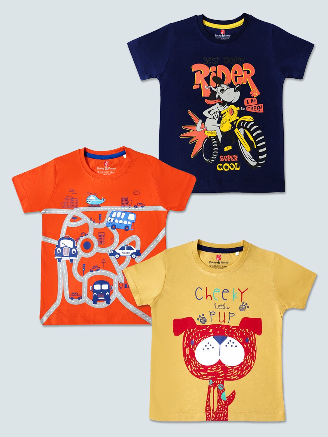 

Benny n Bunny Boys 3 Printed Pure Cotton T-shirt, Multi