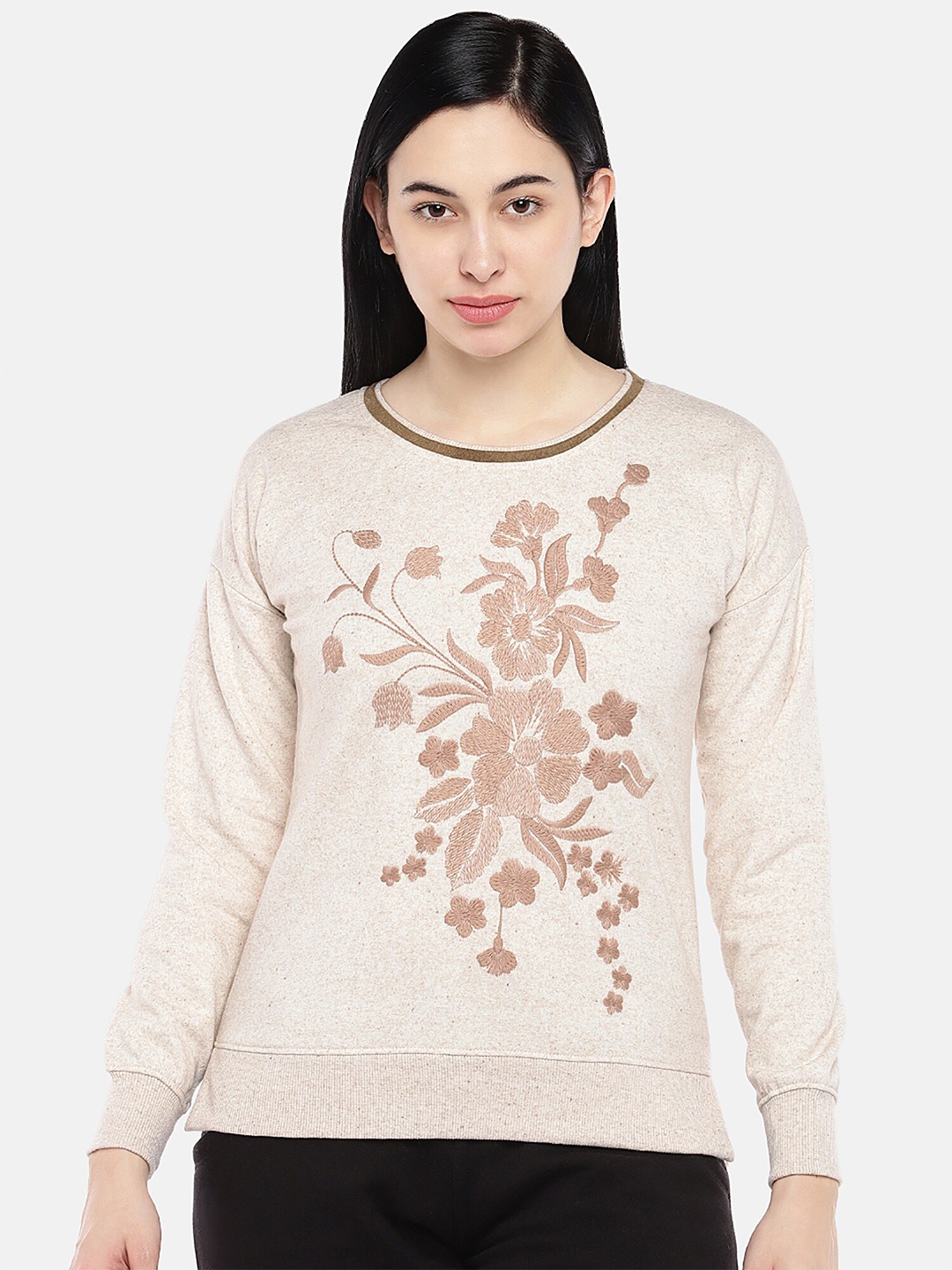 

Sweet Dreams Women Beige Embroidered Fleece Sweatshirt