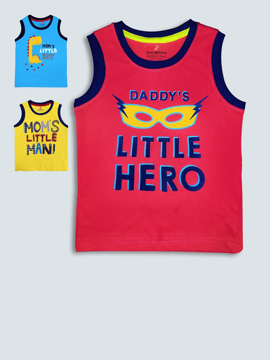 

Benny n Bunny Boys Red & Blue Set Of 3 Printed Pure Cotton T-shirt