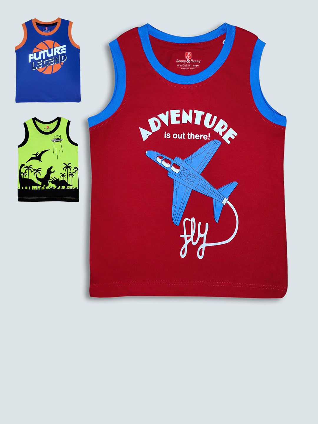 

Benny n Bunny Boys Pack of 3 Printed Pure Cotton T-shirt, Multi