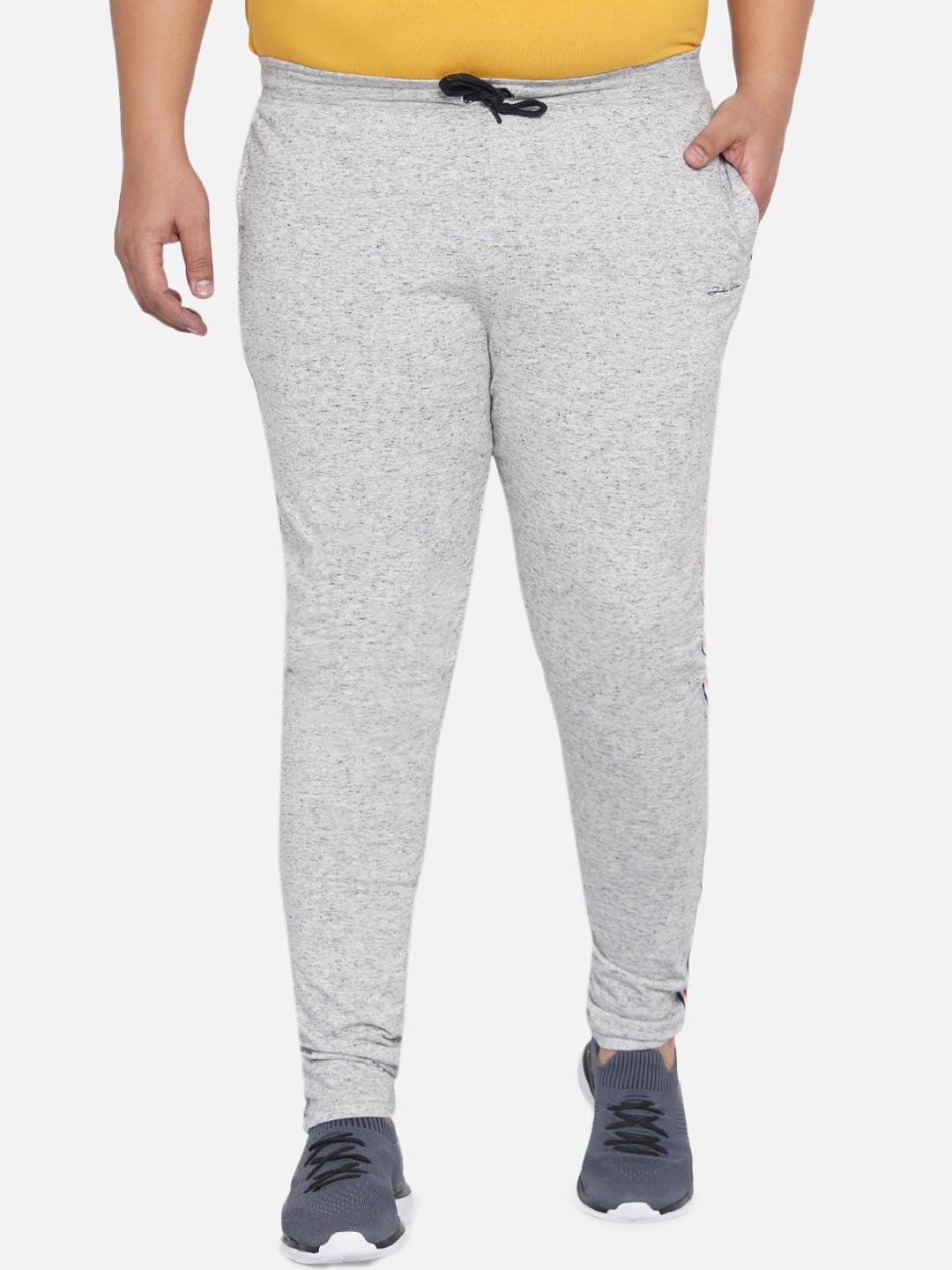 

John Pride Plus Size Men Grey Melange Self Design Cotton Track Pants