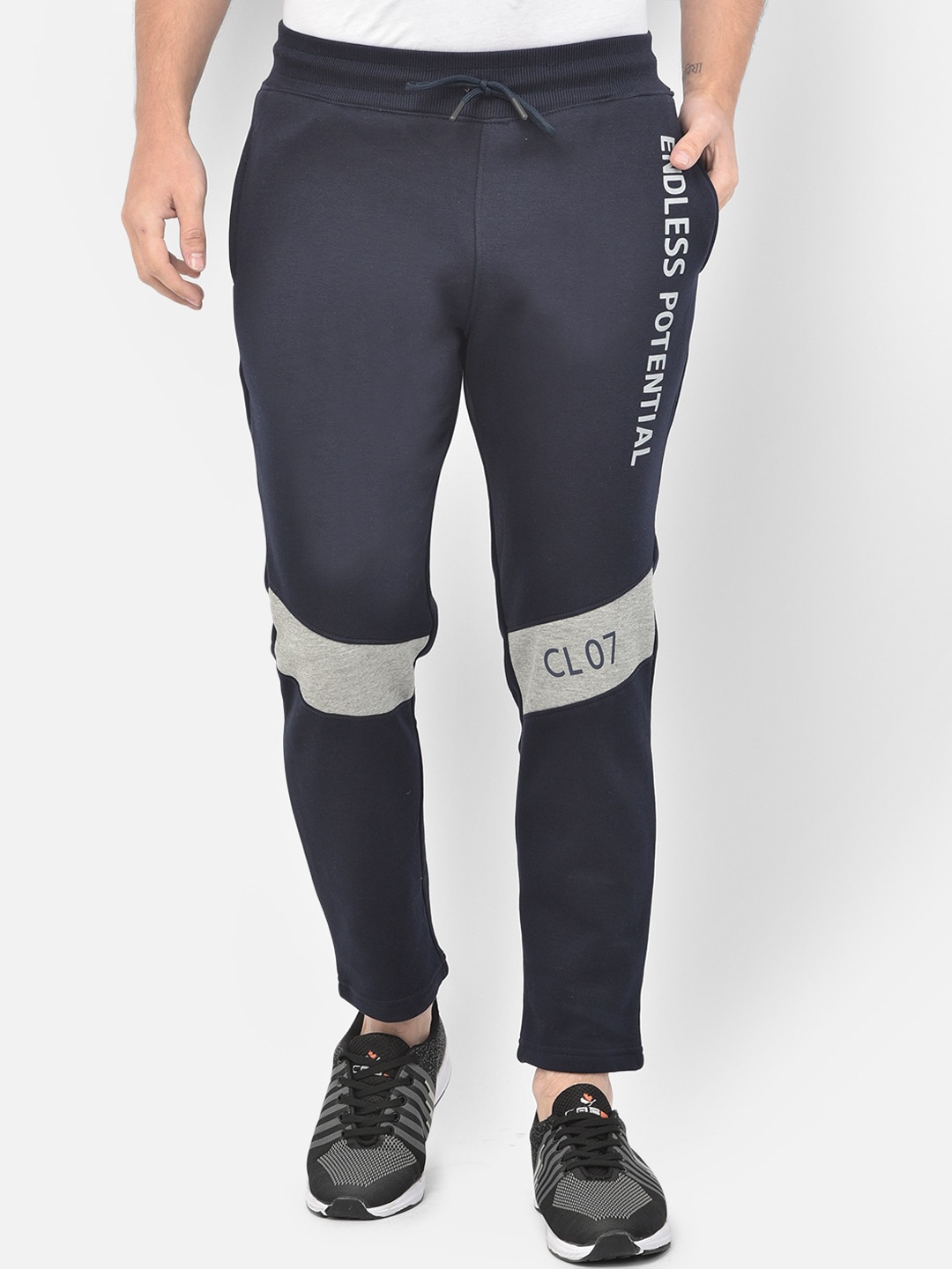 

Canary London Men Navy Blue & Grey Solid Pure Cotton Straight-Fit Track Pants