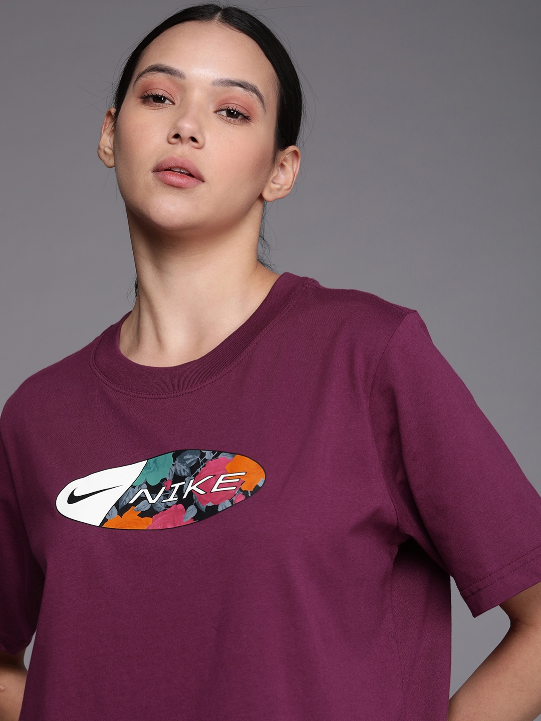 

Nike Women Purple Brand Logo Printed T-shirt