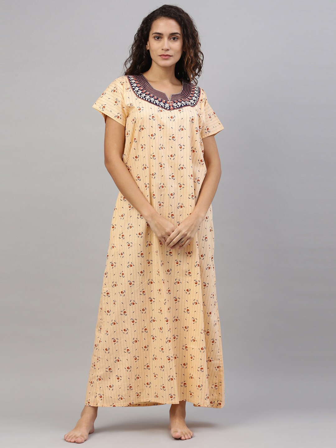 

TRUNDZ Yellow Printed Maxi Nightdress