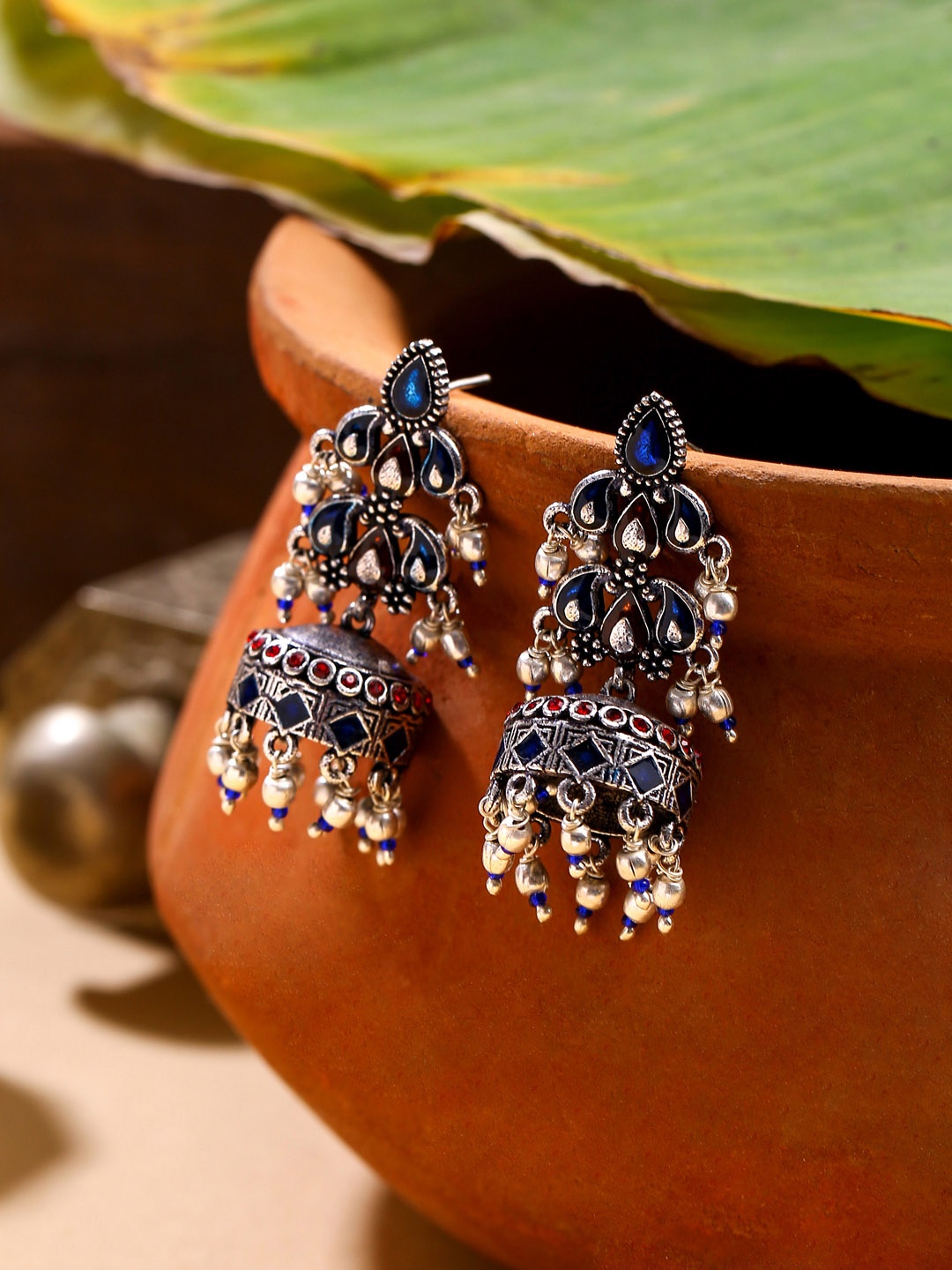 

Voylla Silver Arabian Nights Antique Jhumka Earrings