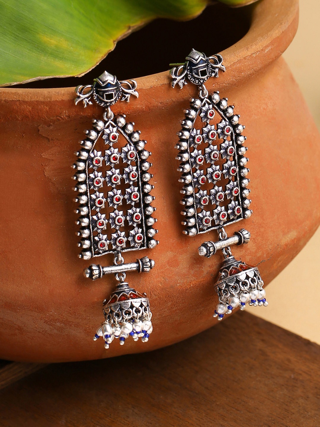 

Voylla Silver Arabian Nights Antique Drop Earrings