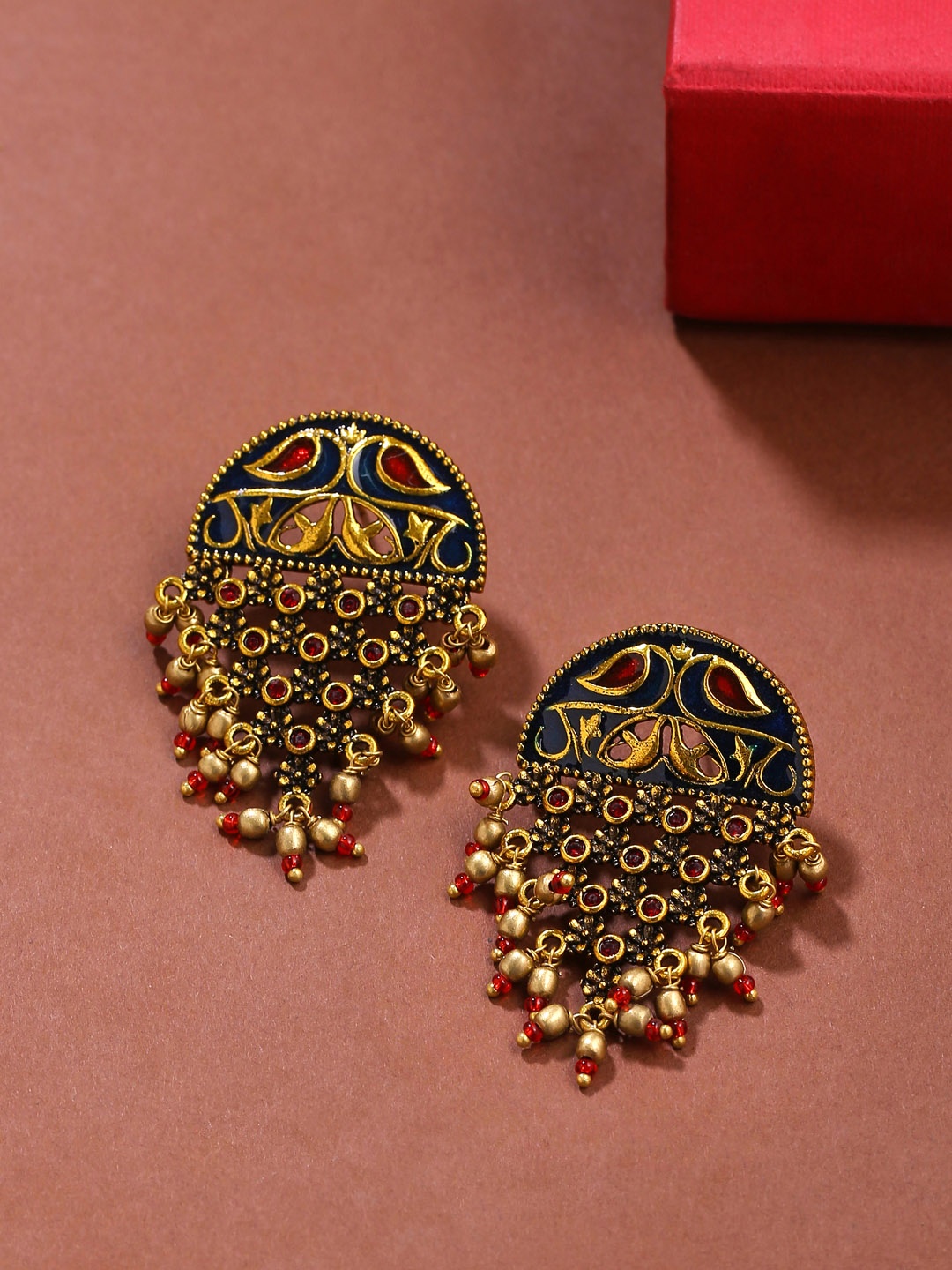 

Voylla Gold-Plated Arabian Nights Antique Oxidized Half Moon Earrings