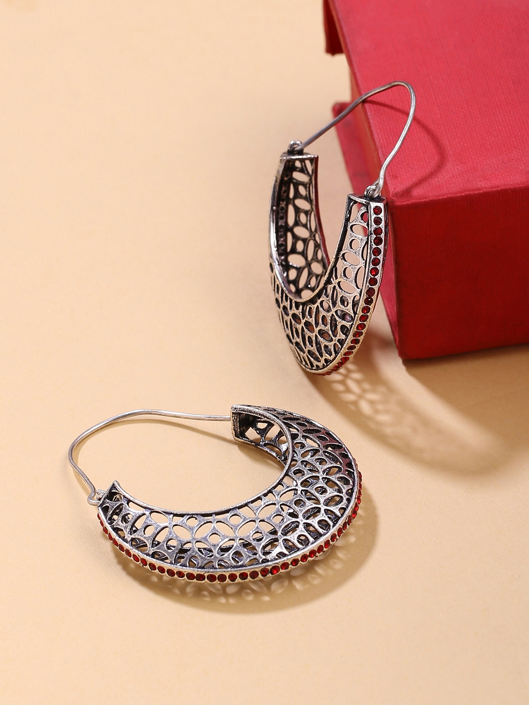 

Voylla Silver-Toned Arabian Nights Antique Crescent Moon Earrings