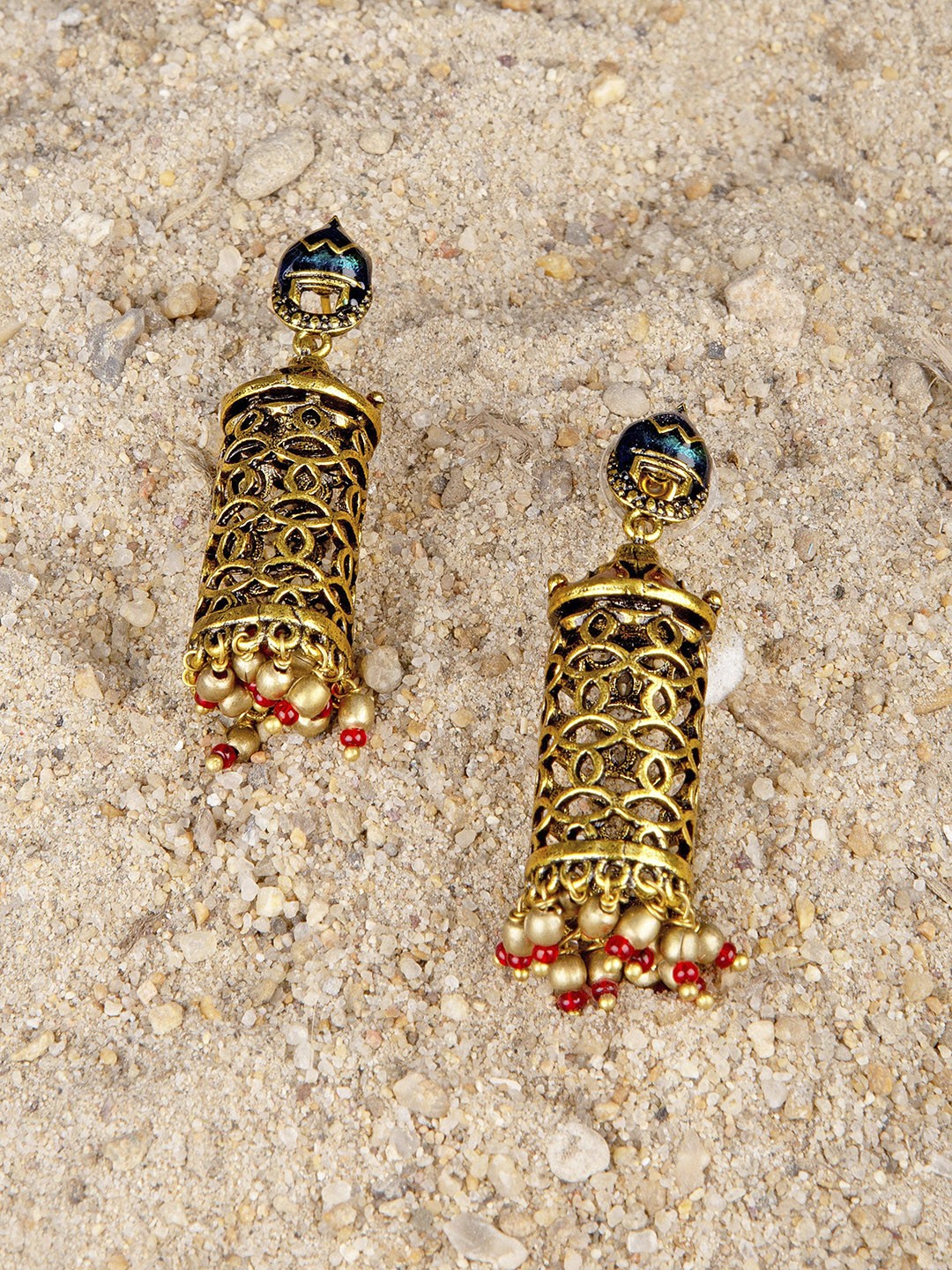 

Voylla Gold-Toned Arabian Nights Antique Jhumka Earrings