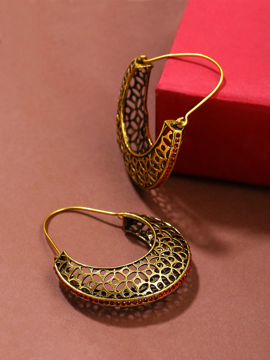 

Voylla Gold-Toned & Plated Arabian Nights Antique Crescent Moon Earrings