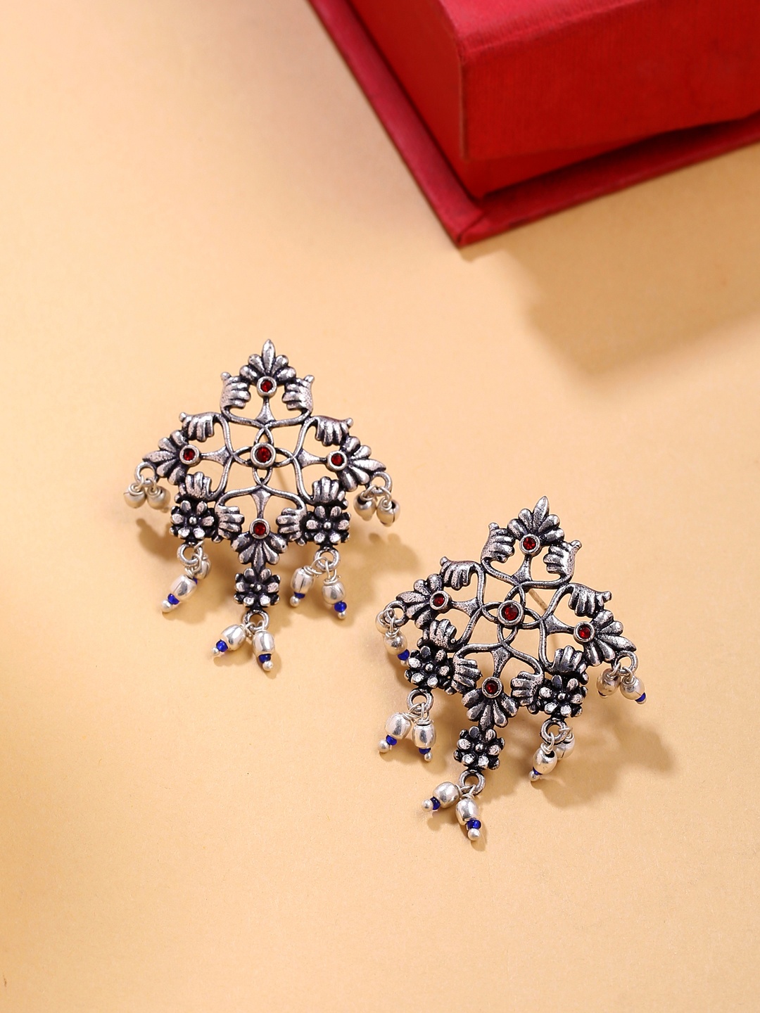 

Voylla Silver-Toned Arabian Nights Antique Oxidized Drop Earrings