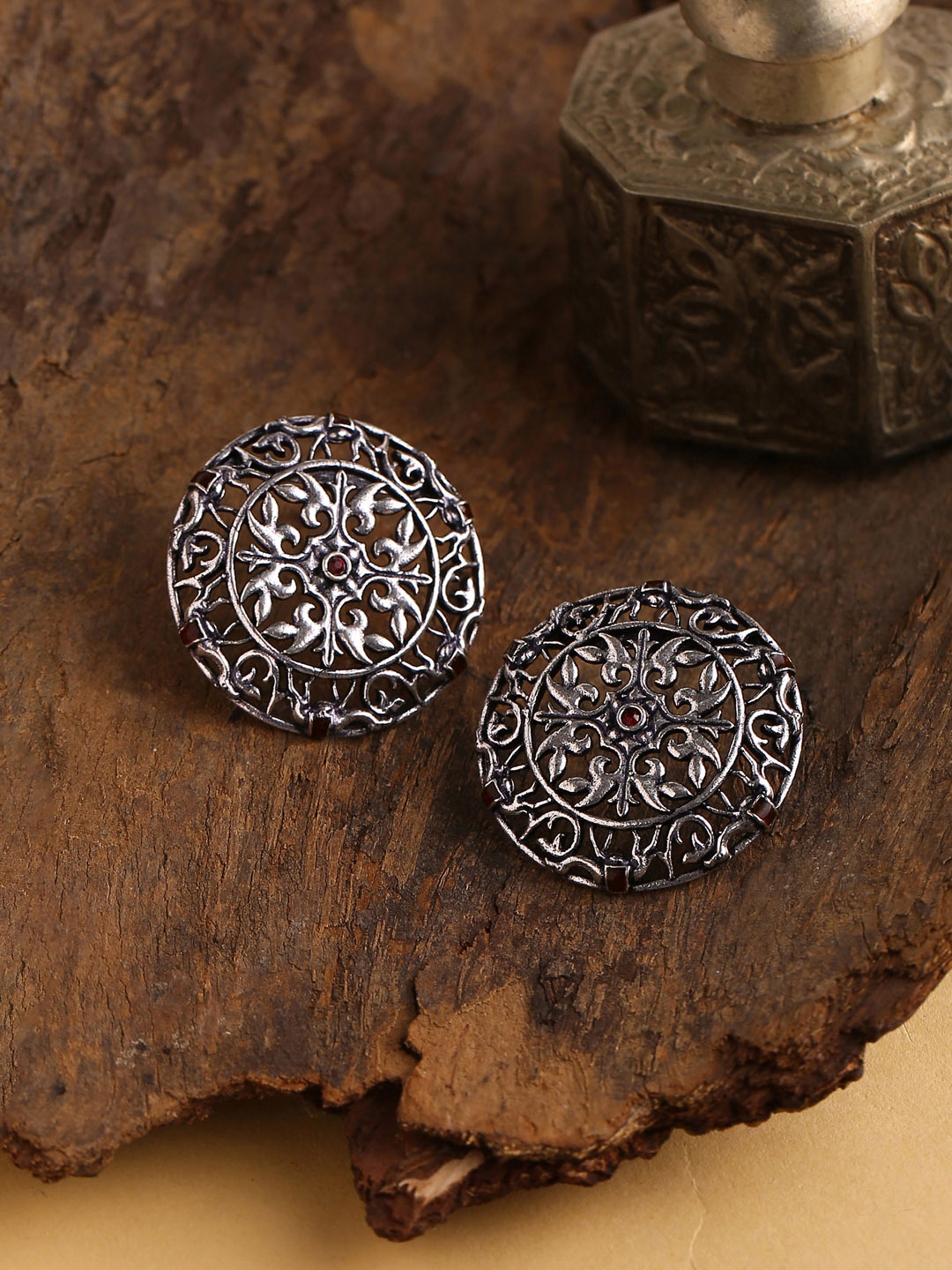 

Voylla Silver-Toned Arabian Nights Antique Stud Earrings