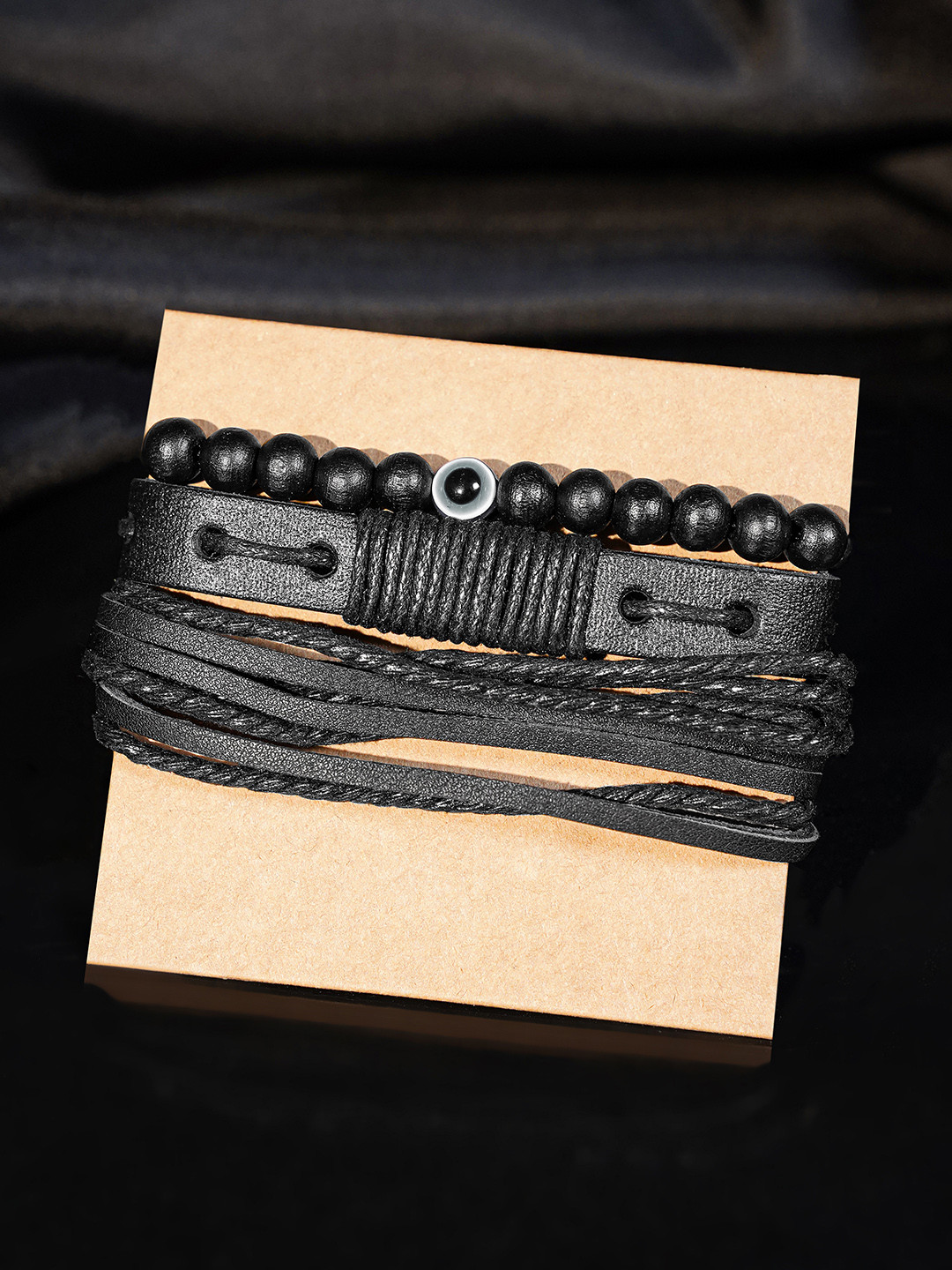

The Roadster Lifestyle Co Men Set of 3 Black Handcrafted Beaded & Alloy Bracelets
