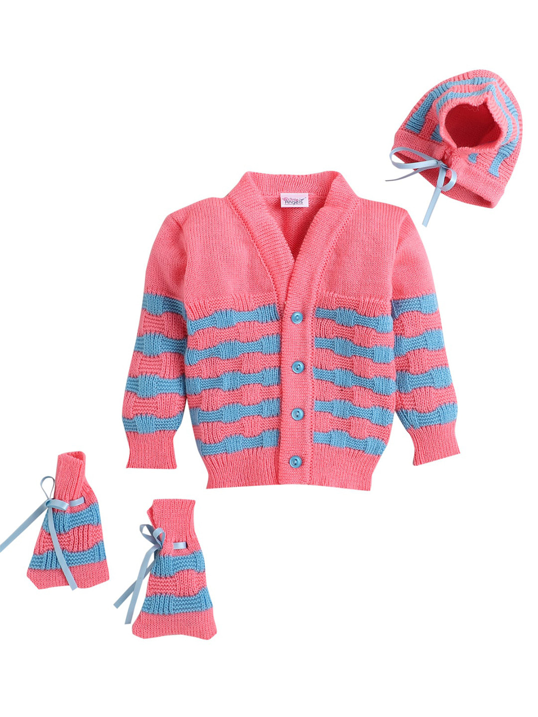 

Little Angels Girls Pink & Blue Striped Sweater set
