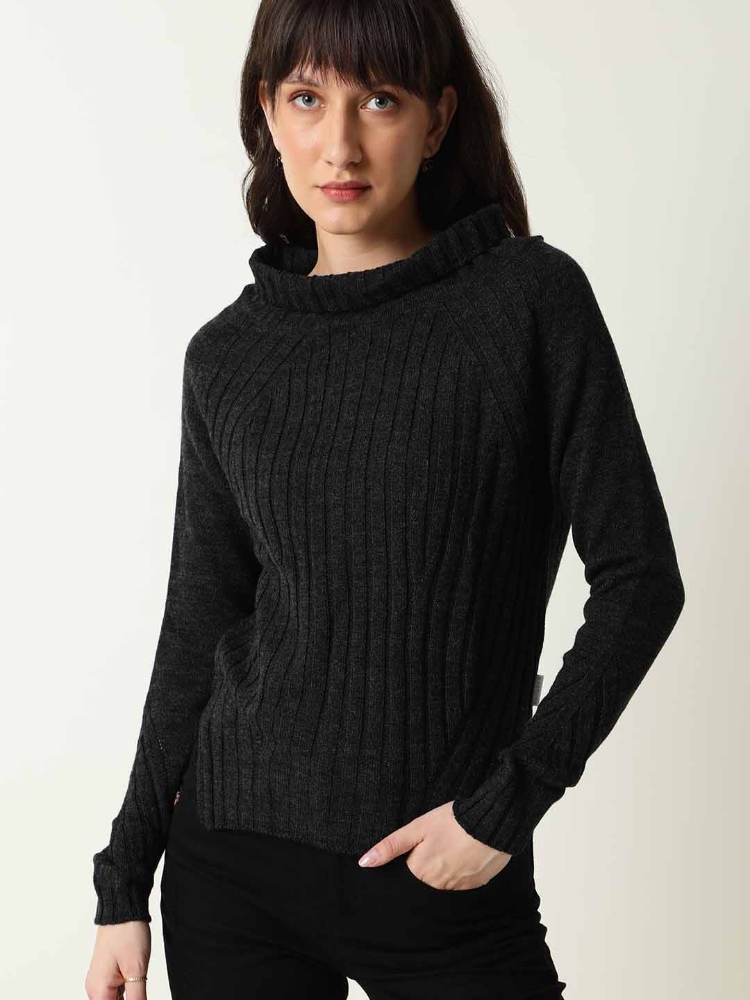 

RAREISM Women Black Ribbed Pullover