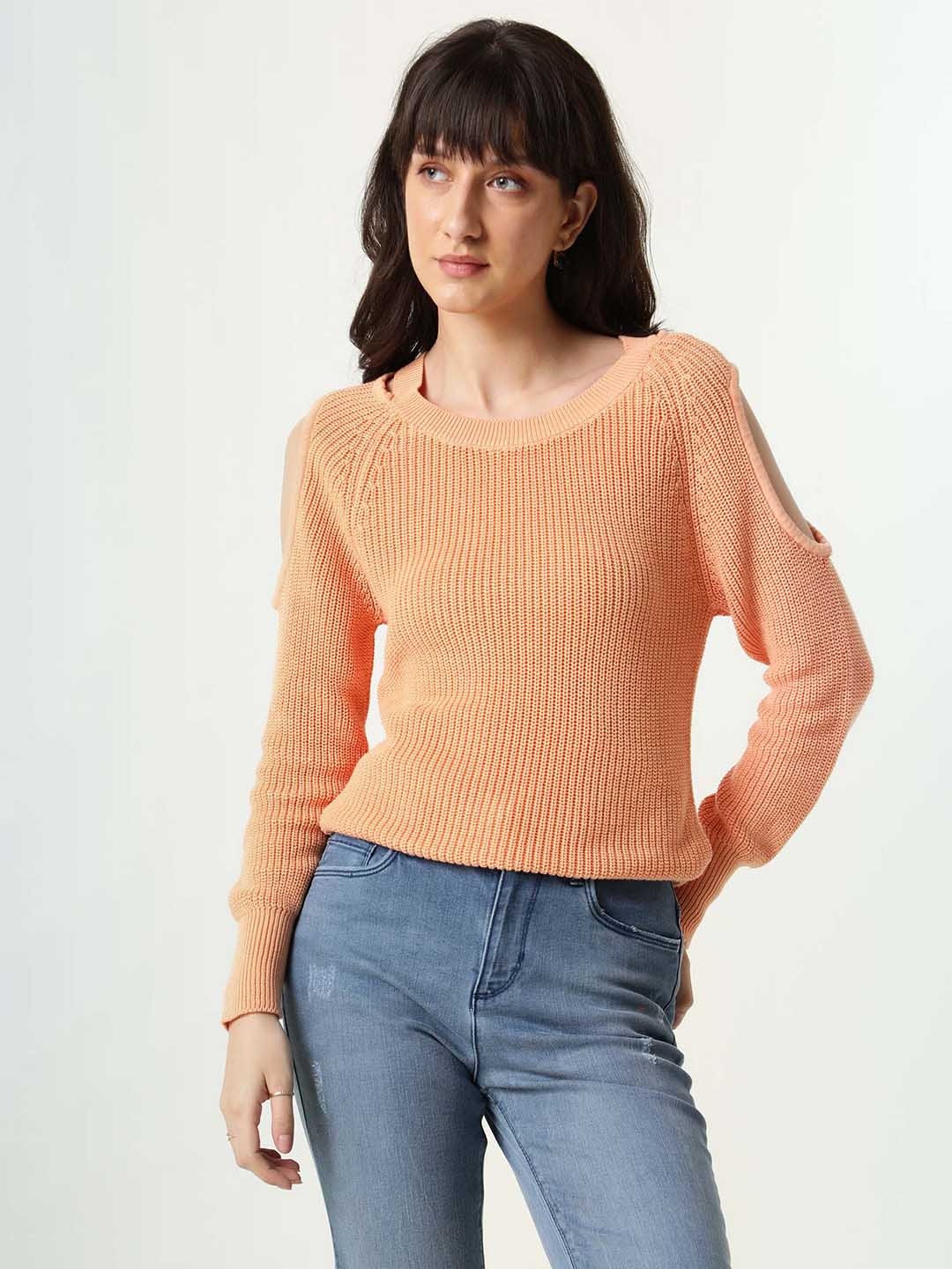 

RAREISM Women Orange Cable Knitted Pullover