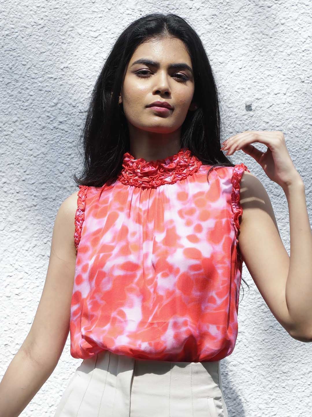 

RAREISM Red Tie and Dye Print Top