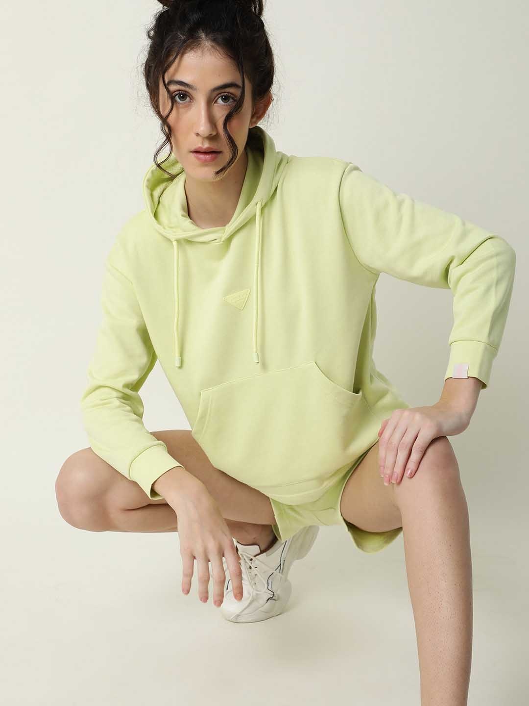 

RAREISM Women Lime Green Hooded Sweatshirt