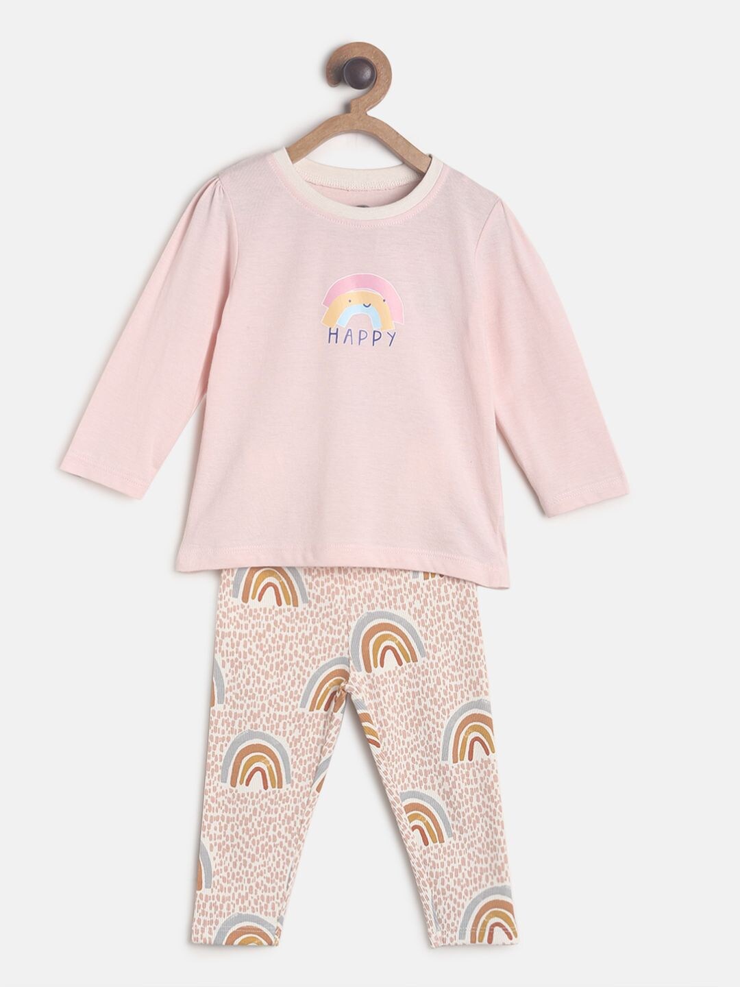 

MINI KLUB Girls Pink Printed Pure Cotton Night suit