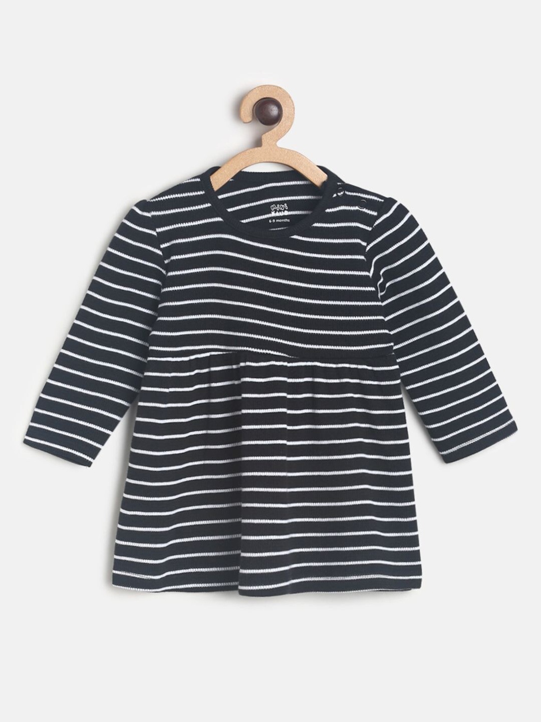 

MINI KLUB Girls Black & White Striped Monochrome A-Line Dress