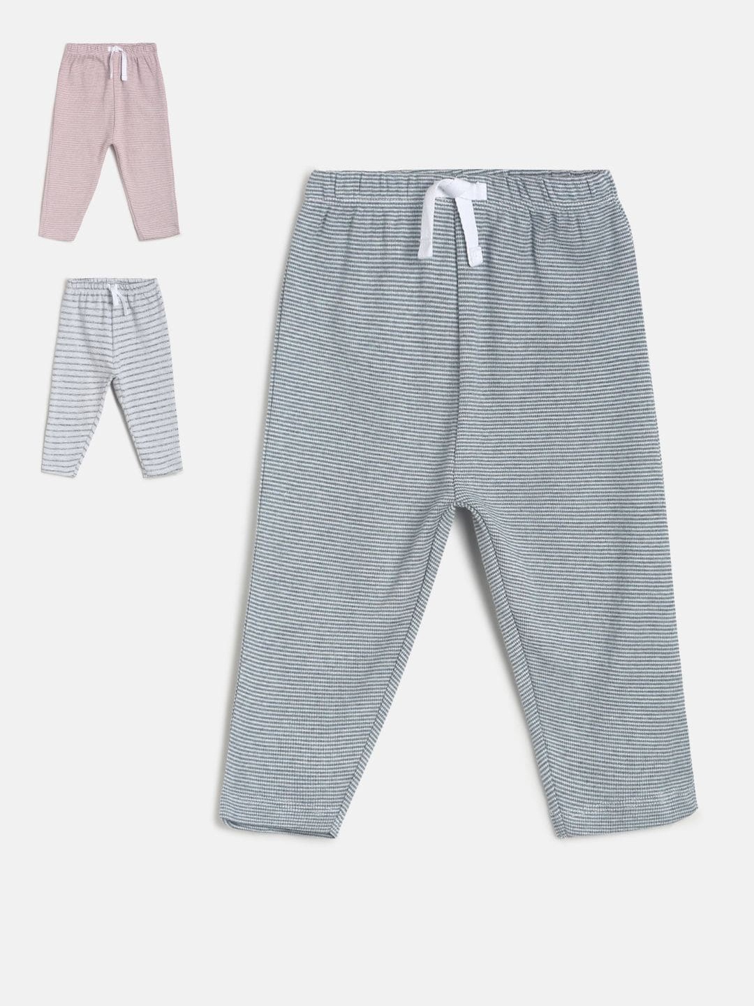 

MINI KLUB Boys Multicoloured Pack Of 3 Striped Pure Cotton Track Pants, Grey