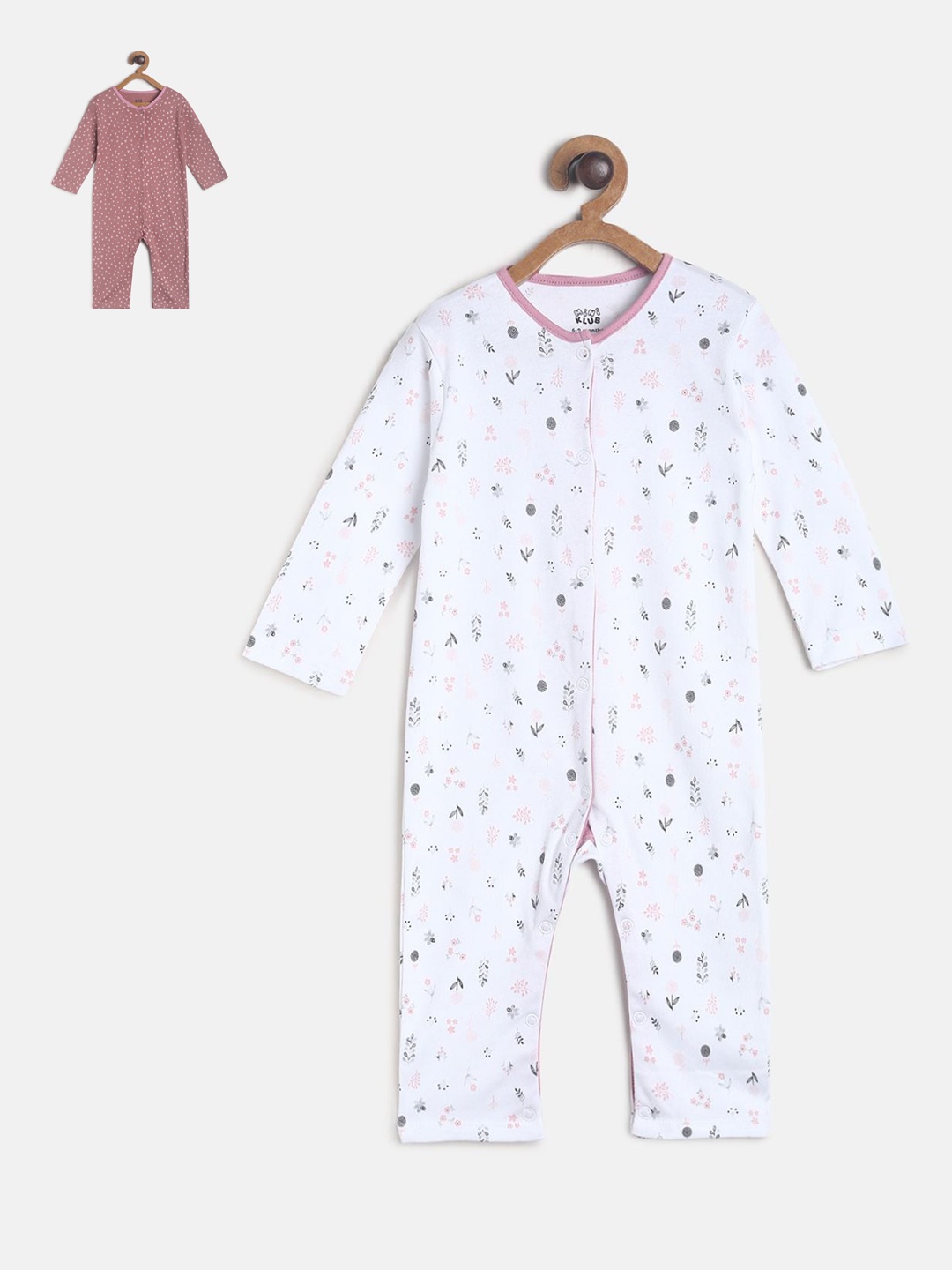 

MINI KLUB Infant Girls Pack Of 2 Pure Cotton Rompers, Multi