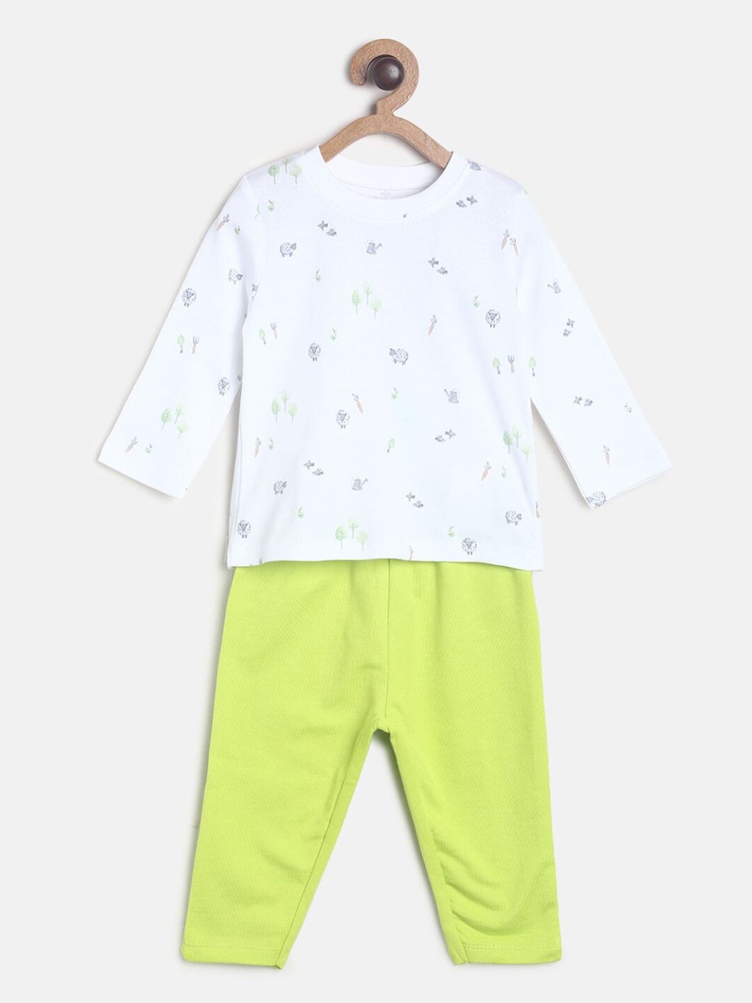 

MINI KLUB Boys White & Lime Green Printed T-shirt with Pyjamas