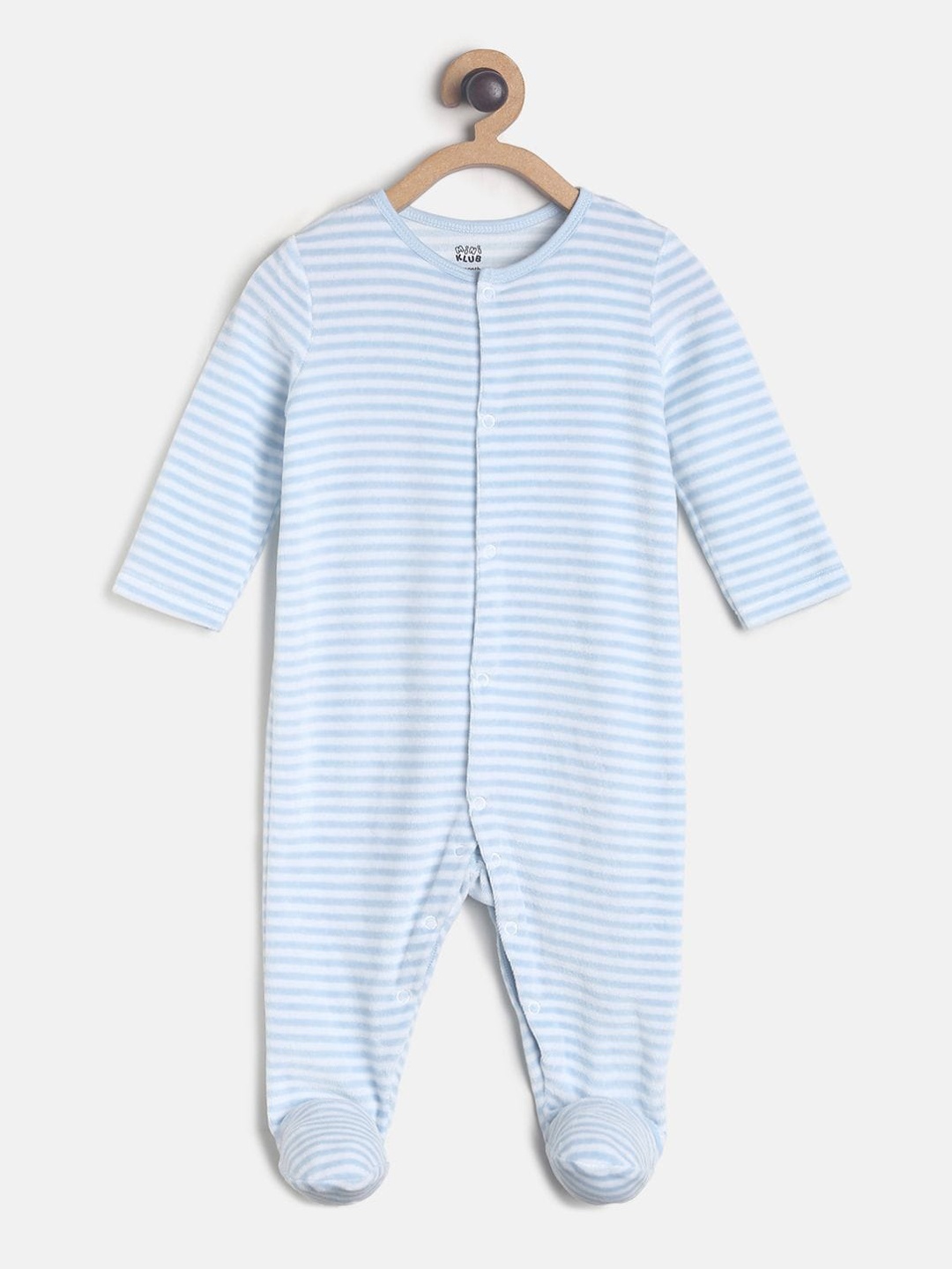 

MINI KLUB Boys Blue & White Striped Pure Cotton Sleepsuit