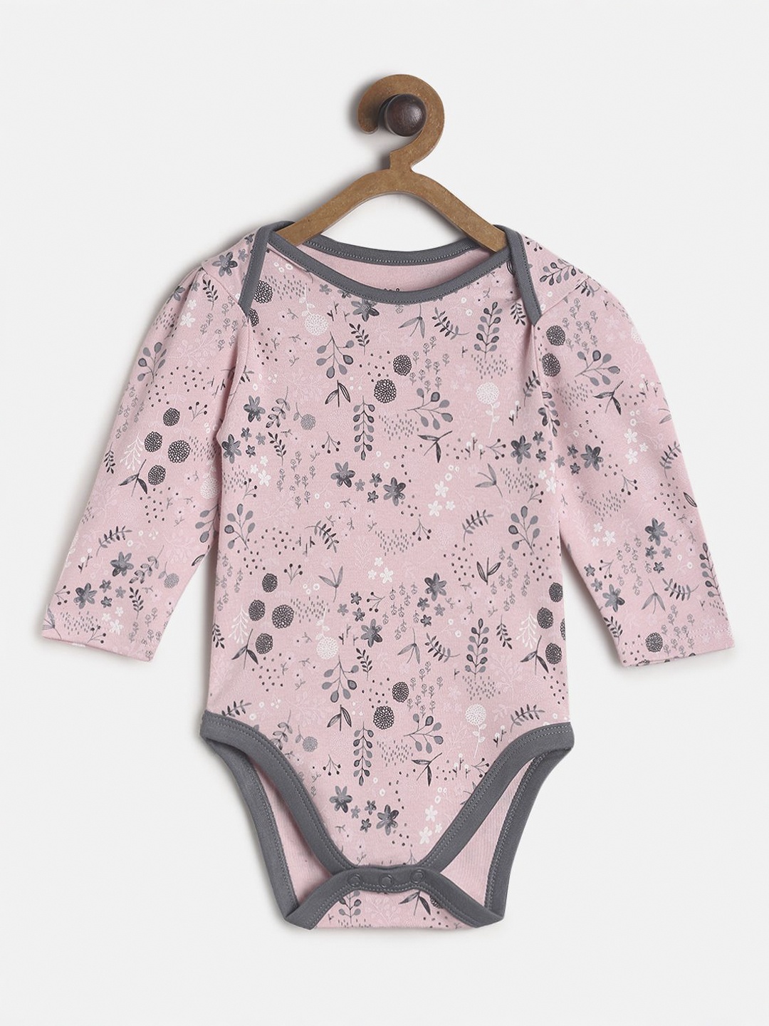 

MINI KLUB Girls Pink & Grey Printed Cotton Bodysuit