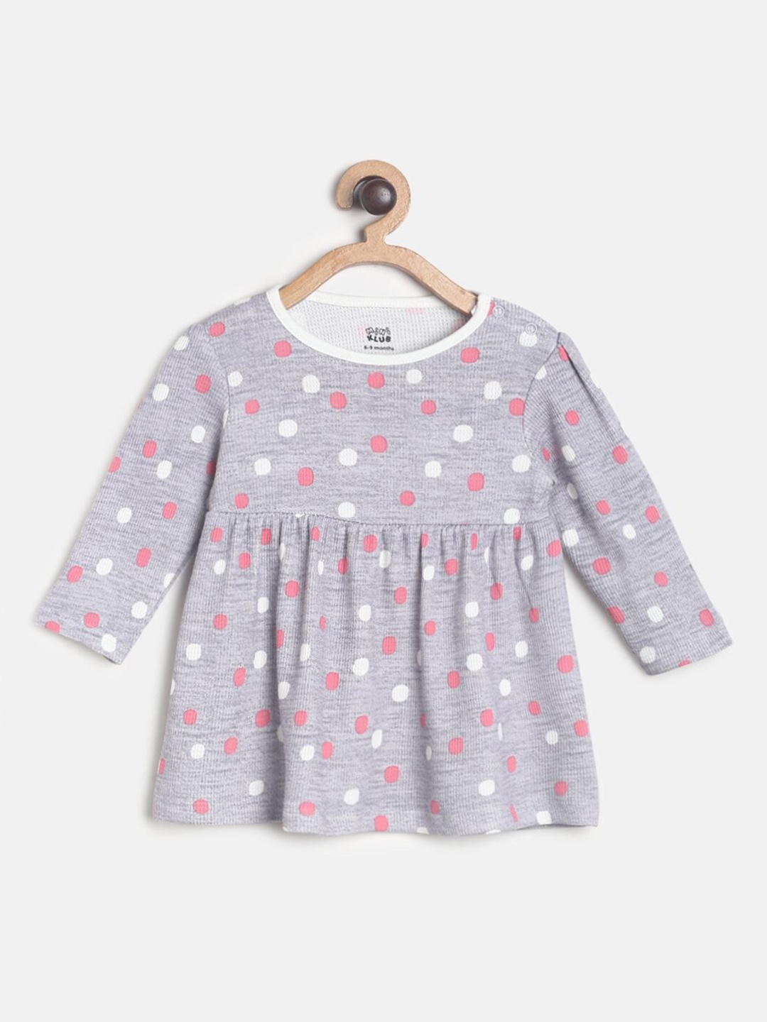 

MINI KLUB Kids Girls Grey Polka Dots Printed A-Line Dress