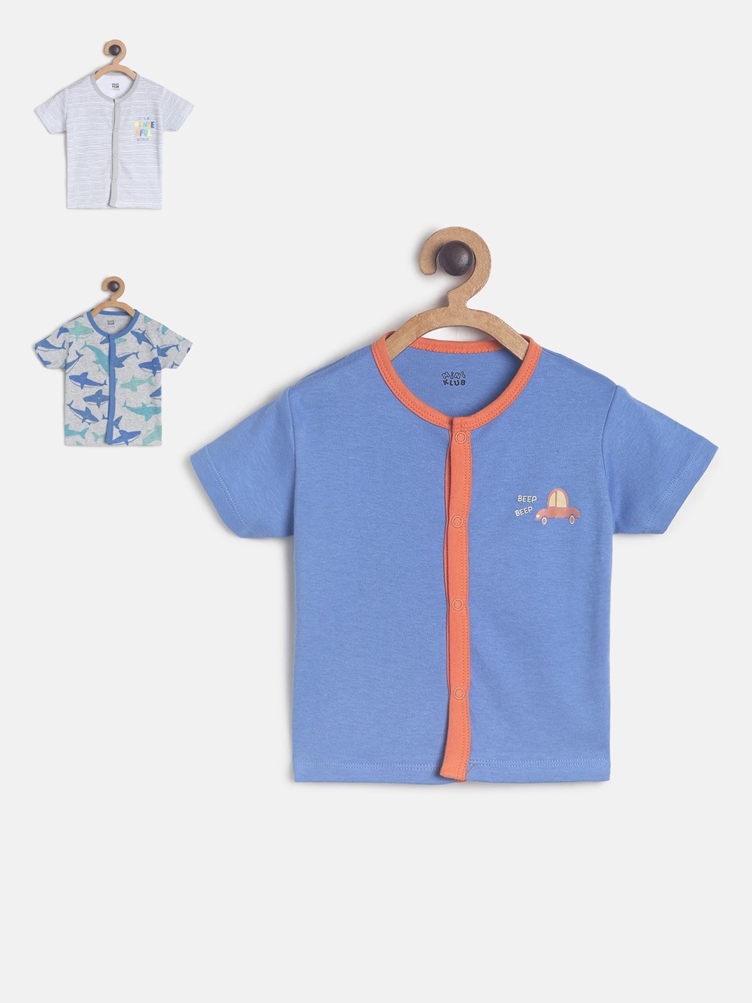 

MINI KLUB Infants Boys Pack Of 3 Pure Cotton Printed Jhablas, Multi
