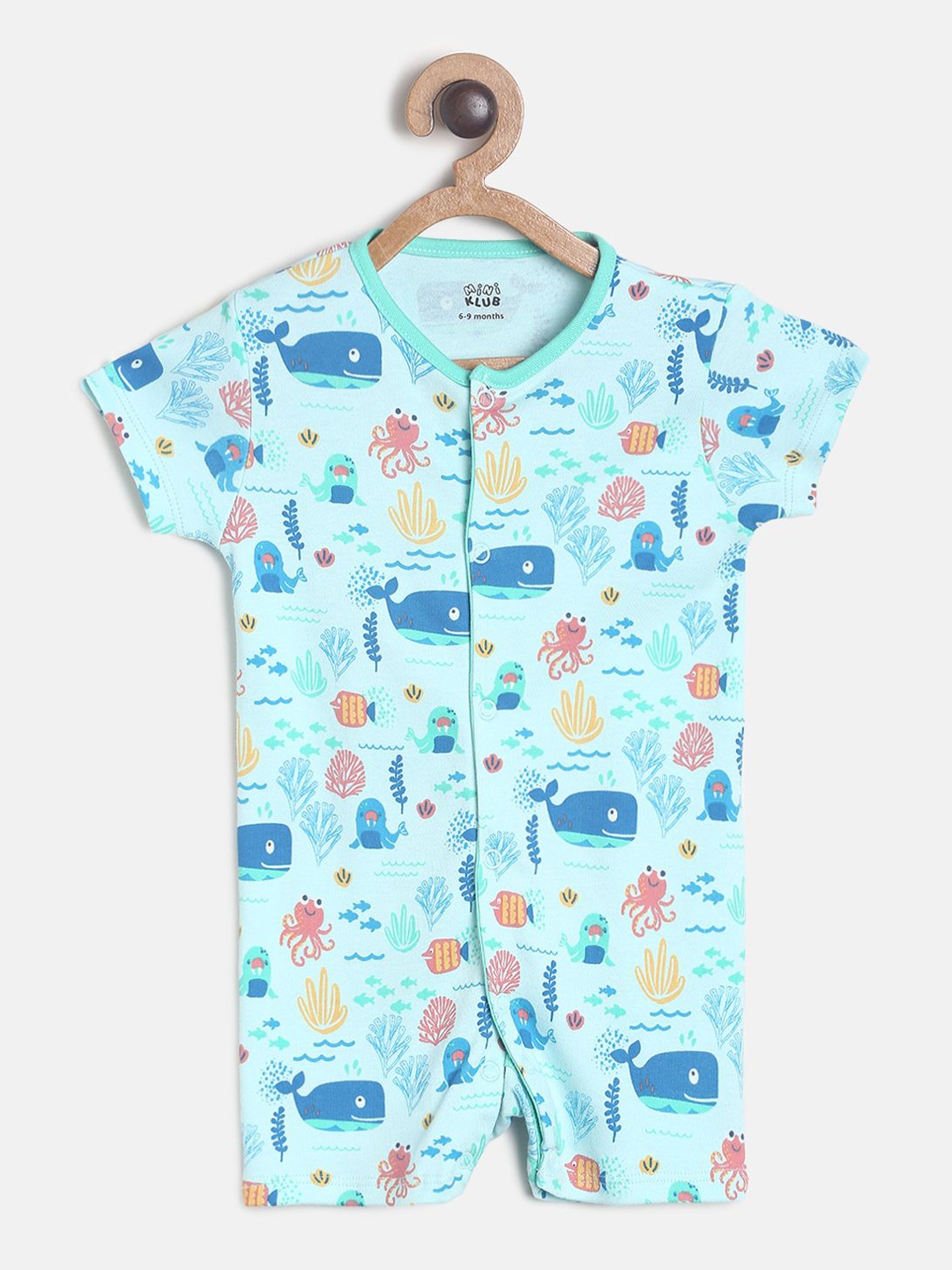 

MINI KLUB Infants Boys Blue Printed Pure Cotton Rompers
