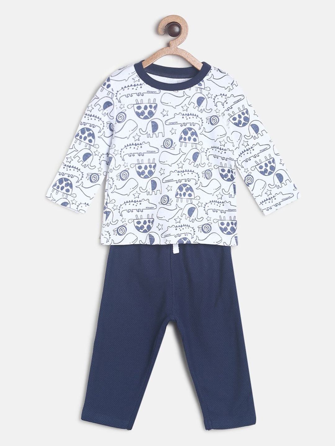 

MINI KLUB Boys Navy Blue & White Cotton Printed T-shirt with Pyjamas