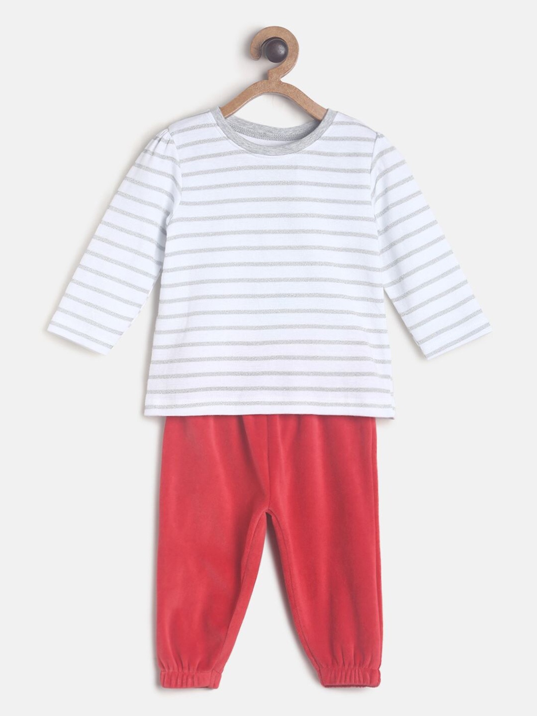 

MINI KLUB White & Red Striped Pure Cotton Night Suits