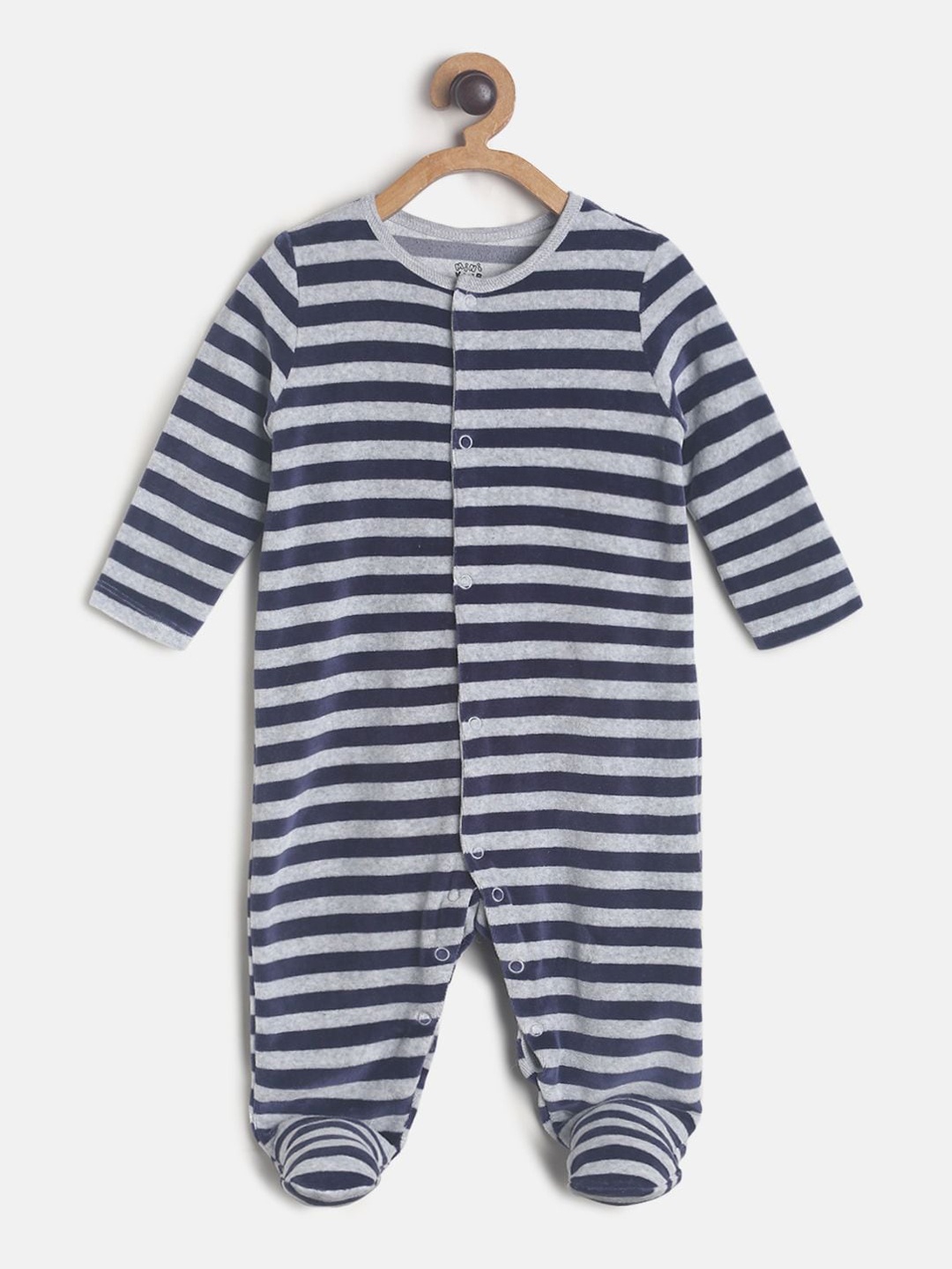 

MINI KLUB Infant Boys Navy Blue & Grey Striped Pure Cotton Sleepsuit