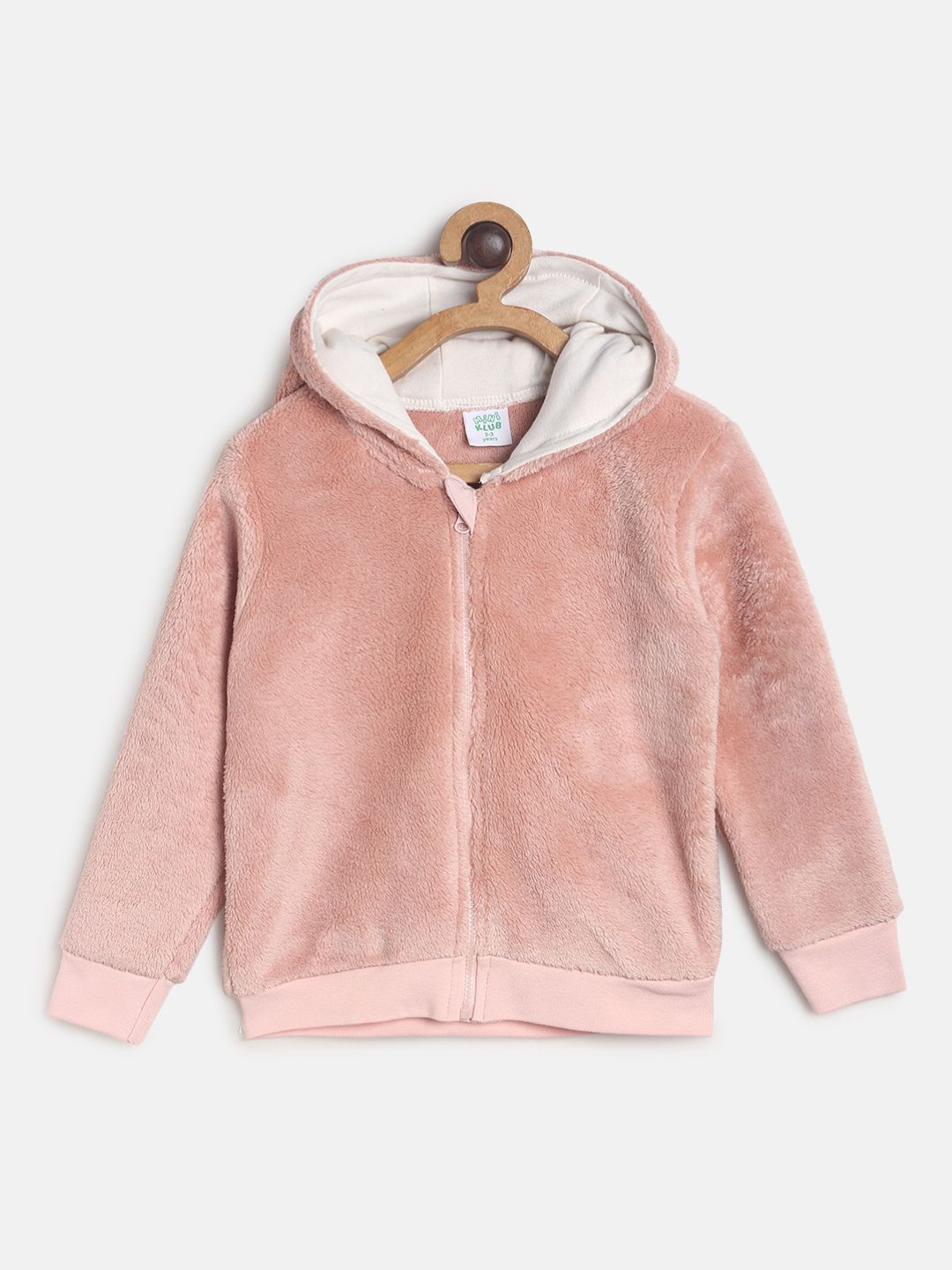 

MINI KLUB Girls Pink Solid Lightweight Faux & Fur Hooded Tailored Jacket