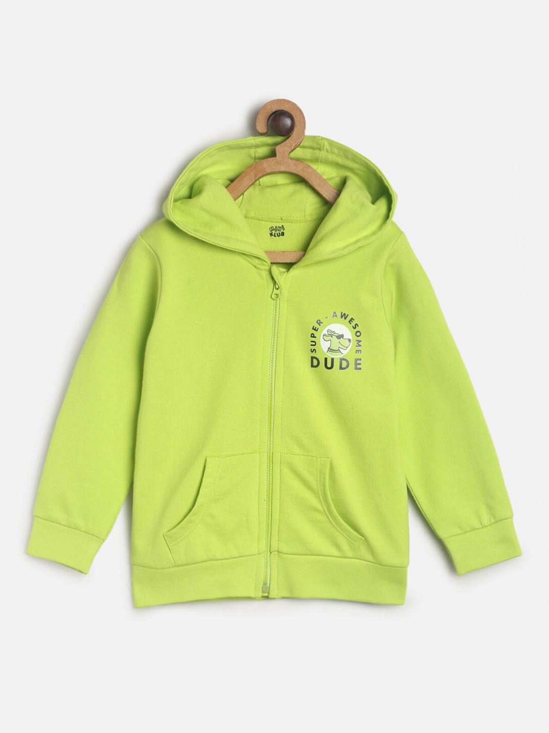 

MINI KLUB Boys Green Solid Hooded Sweatshirt