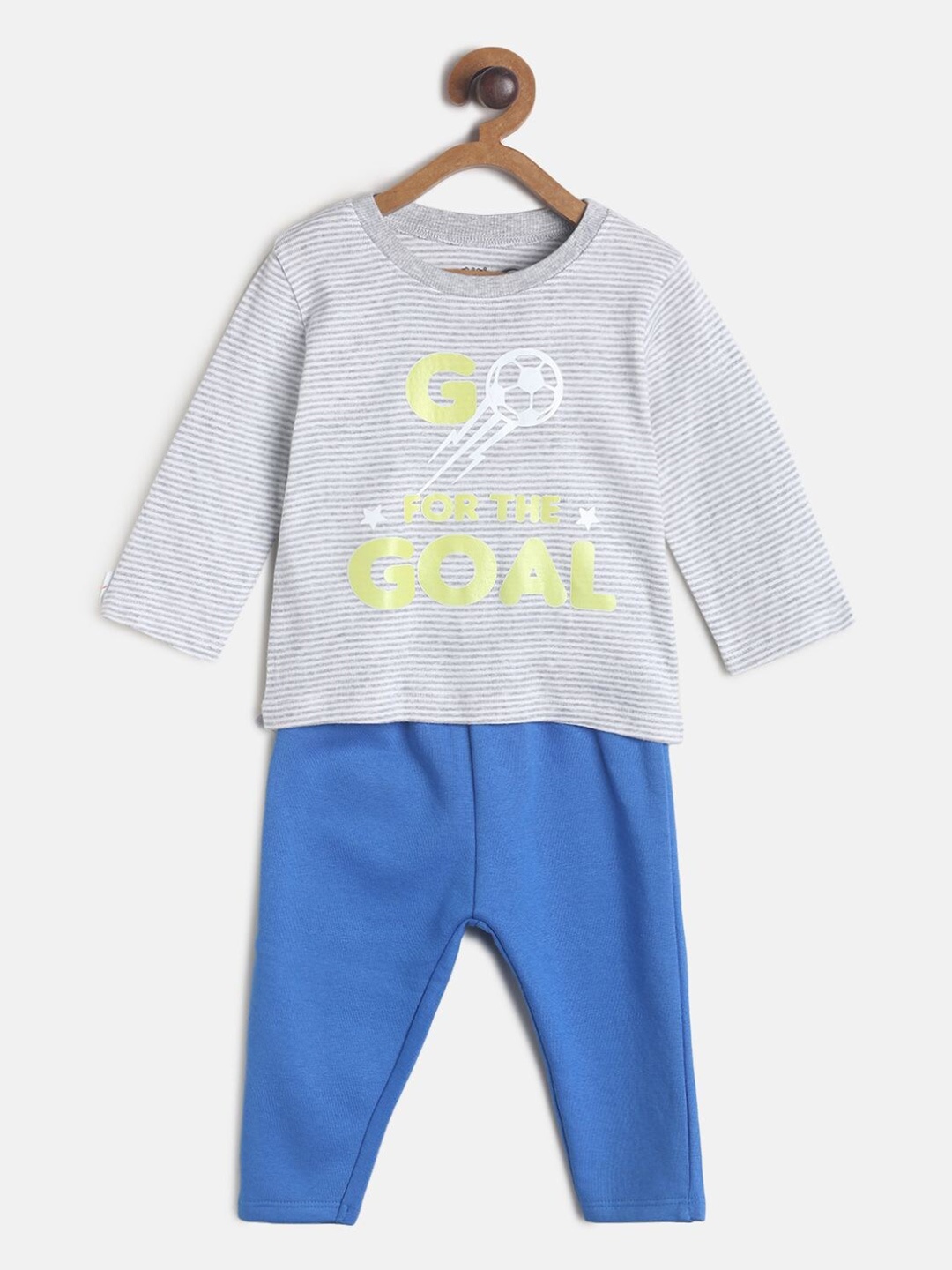 

MINI KLUB Set Of 2 Boys Grey & Blue Printed T-shirt with Trousers