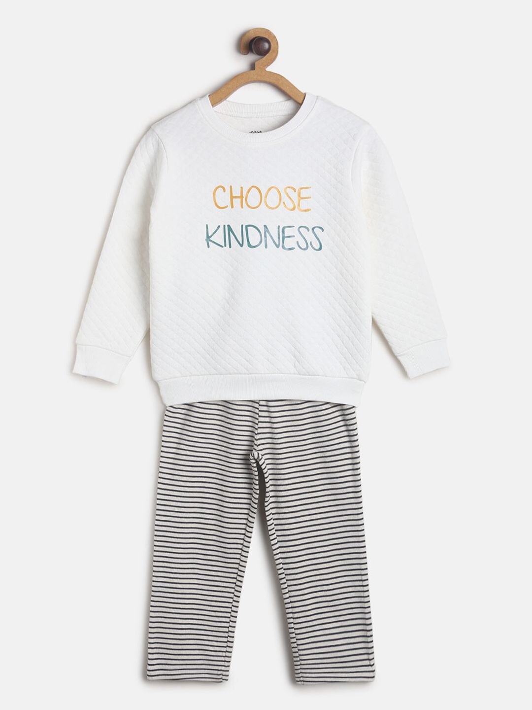 

MINI KLUB Girls White & Black Printed Pure Cotton Night suit