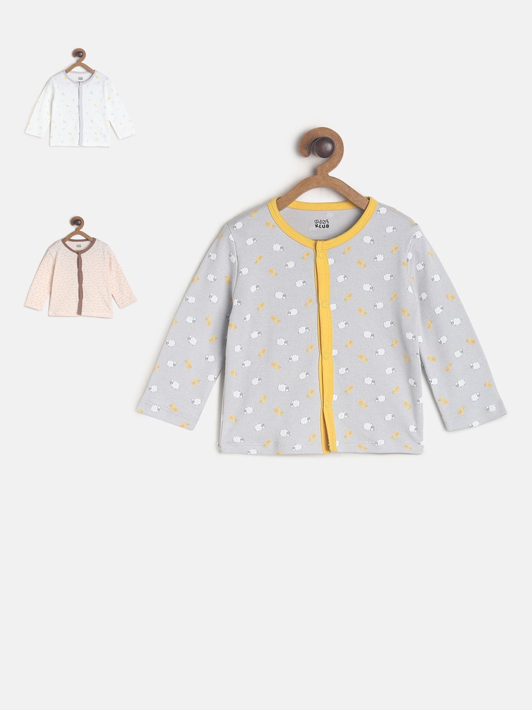 

MINI KLUB Infant Kids Multicoloured Pack Of 3 Pure Cotton Jhablas, Grey