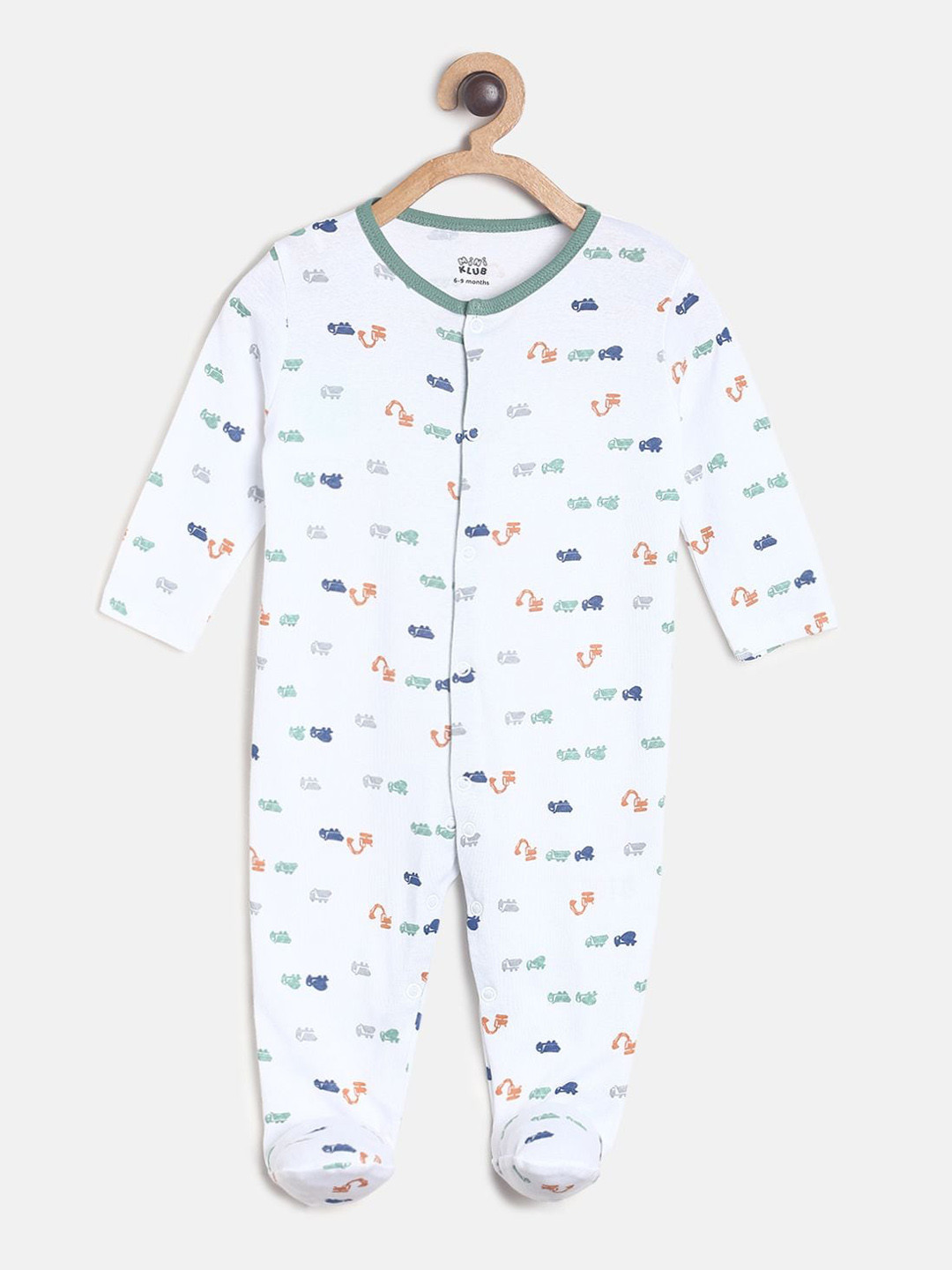

MINI KLUB Infant Boys Off-White & Blue Printed Pure Cotton Sleepsuit