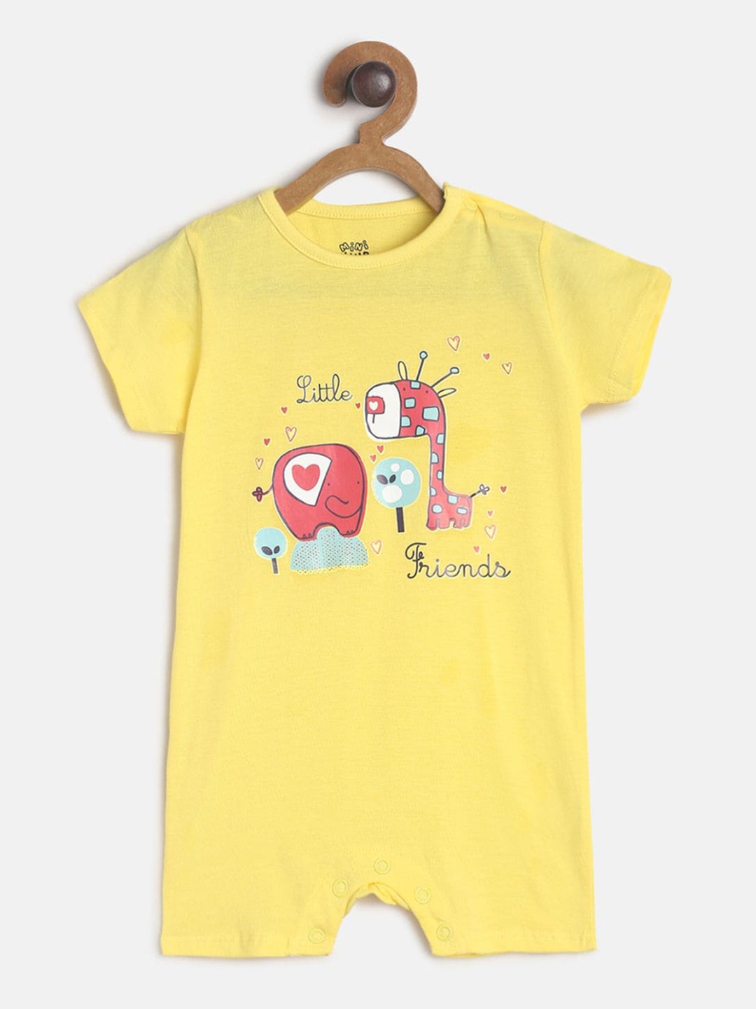 

MINI KLUB Girls Yellow Printed Pure Cotton Romper