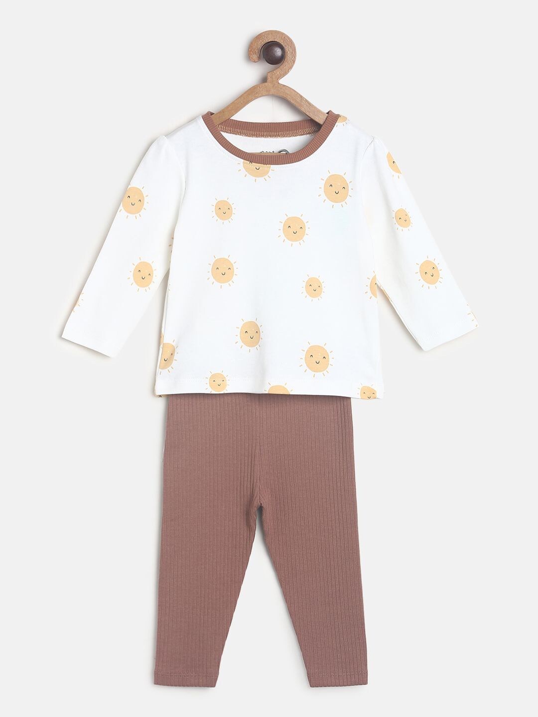 

MINI KLUB Girls Brown & White Printed T-shirt with Pyjamas
