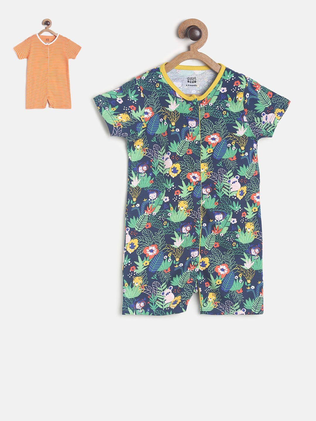 

MINI KLUB Infant Girls Pack of 2 Printed Pure Cotton Rompers, Multi