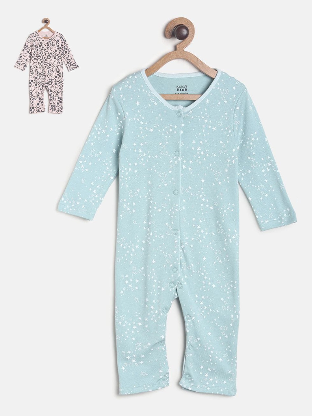 

MINI KLUB Infant Girls Pack Of 2 Pure Cotton Rompers, Blue