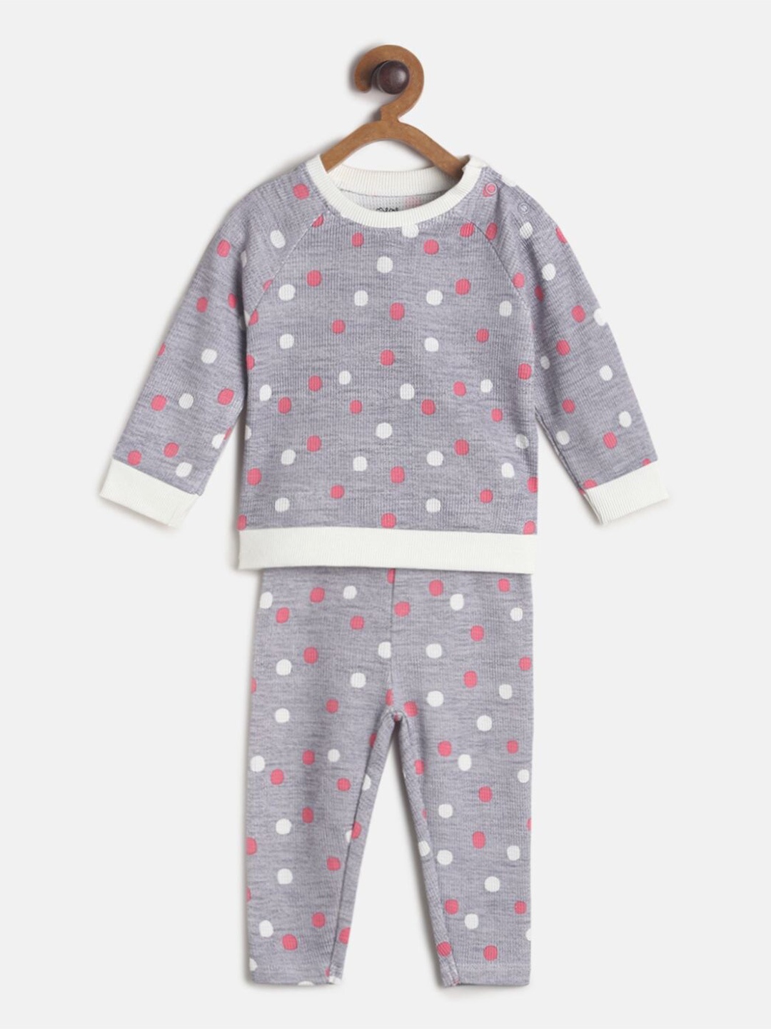 

MINI KLUB Girls Grey Printed Pure Cotton Night Suits