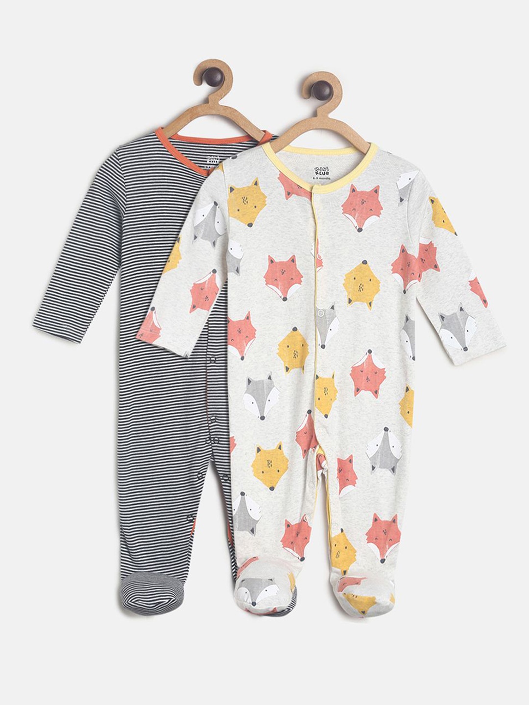 

MINI KLUB Infant Kids Multicoloured Pack Of 2 Pure Cotton Sleepsuit, White