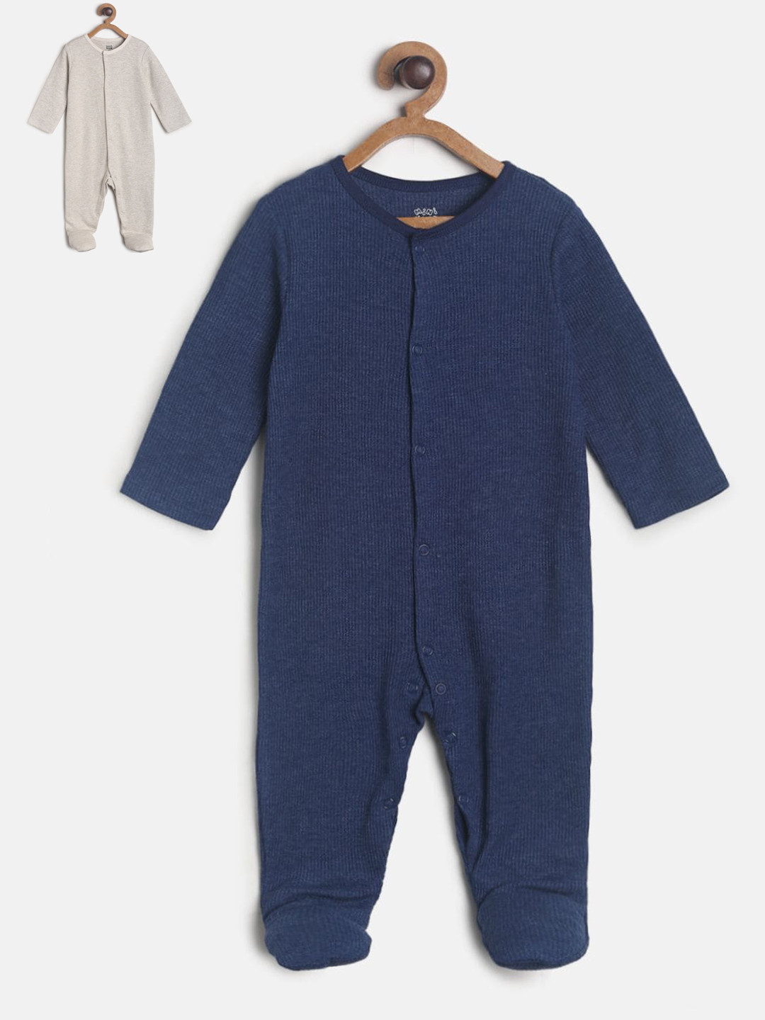 

MINI KLUB Pack Of 2 Boys Navy Blue & Grey Solid Pure Cotton Sleepsuit