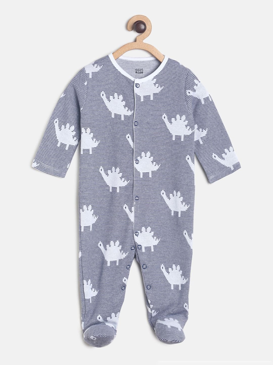 

MINI KLUB Infant Boys Blue & White Printed Pure Cotton Sleepsuit, Navy blue